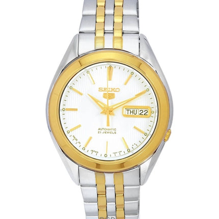 Montre homme Seiko 5 bicolore en acier inoxydable, cadran blanc, automatique, SNKL24J1, remise à neuf