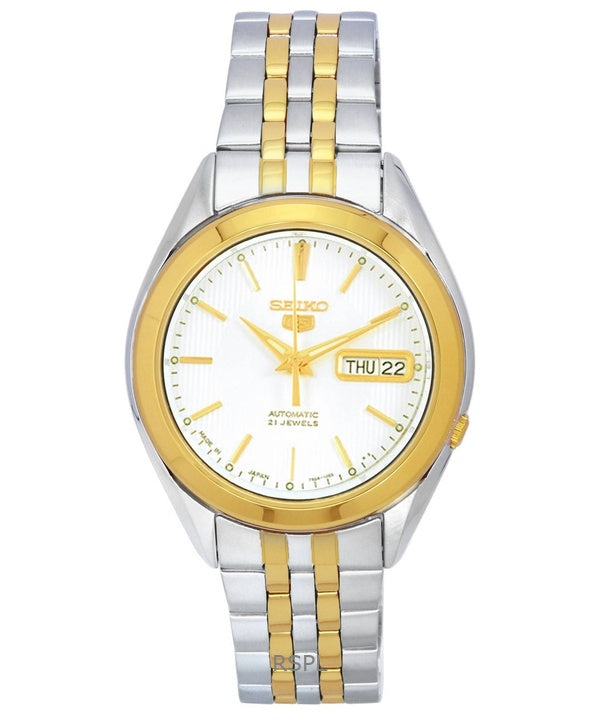 Montre homme Seiko 5 bicolore en acier inoxydable, cadran blanc, automatique, SNKL24J1, remise à neuf