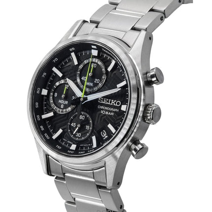 Montre Seiko Conceptual Chronograph à quartz, cadran noir, 100 m, remise à neuf, SSB419P1