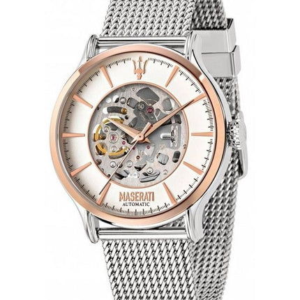 Montre homme Maserati Epoca Skeleton cadran blanc en acier inoxydable automatique R8823118004 remise à neuf