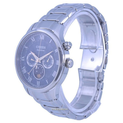 Montre homme Citizen en acier inoxydable avec phase de lune et cadran bleu Eco-Drive AP1050-81L reconditionnée