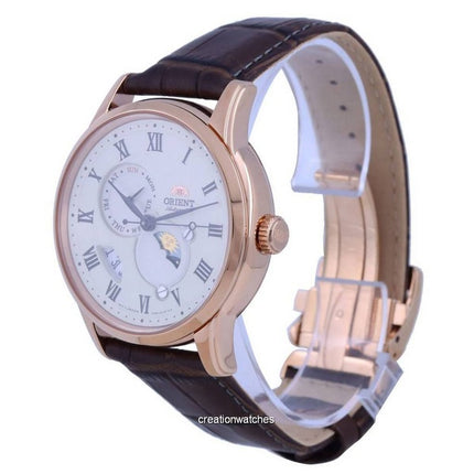 Montre homme Orient Classic avec bracelet en cuir et cadran champagne Sun And Moon RA-AK0007S10B reconditionnée
