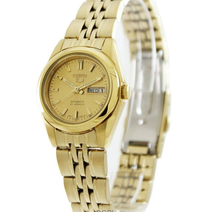 Montre pour femme Seiko 5 en acier inoxydable doré avec cadran doré automatique SYMA38K1 remise à neuf