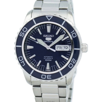 Montre homme Seiko 5 Sports en acier inoxydable avec cadran bleu SNZH53J1 100M remise à neuf