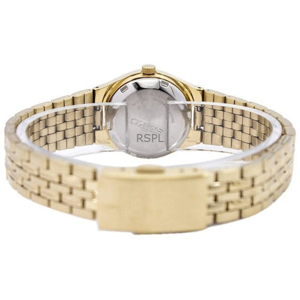 Montre pour femme Seiko 5 en acier inoxydable doré avec cadran noir et mouvement automatique 21 rubis SYMA06K1 remise à neuf