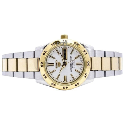 Montre Seiko 5 Sports bicolore en acier inoxydable avec cadran argenté automatique SYMG42K1 pour femme remise à neuf