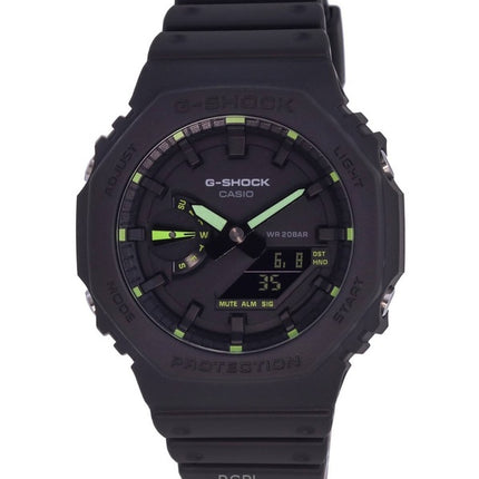 Montre homme Casio G-Shock analogique numérique avec accents néon et bracelet en résine, cadran noir, quartz GA-2100-1A3 200M, remise à neuf