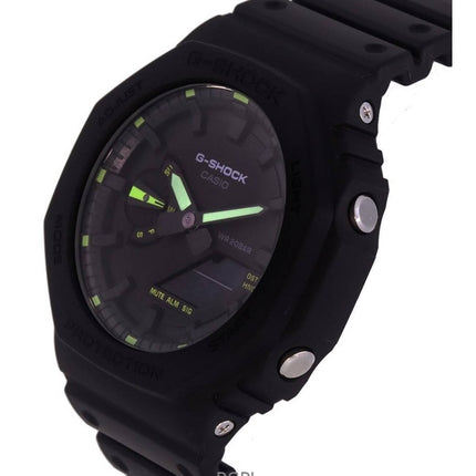 Montre homme Casio G-Shock analogique numérique avec accents néon et bracelet en résine, cadran noir, quartz GA-2100-1A3 200M, remise à neuf