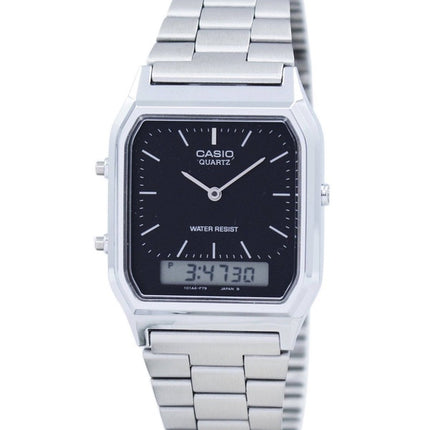 Montre unisexe Casio Youth analogique numérique en acier inoxydable avec cadran noir à quartz AQ-230A-1DHDF remise à neuf