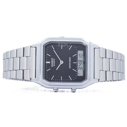 Montre unisexe Casio Youth analogique numérique en acier inoxydable avec cadran noir à quartz AQ-230A-1DHDF remise à neuf