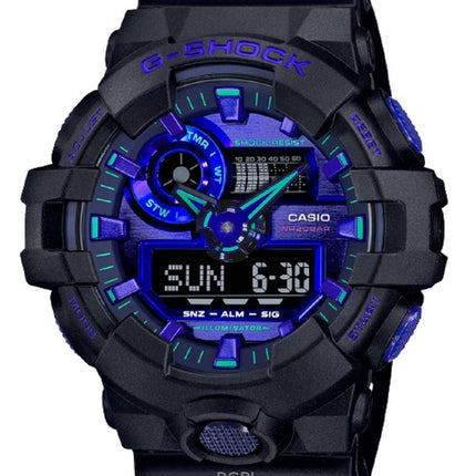 Montre homme Casio G-Shock analogique numérique à quartz avec bracelet en résine et cadran bleu GA-700VB-1A 200M remise à neuf