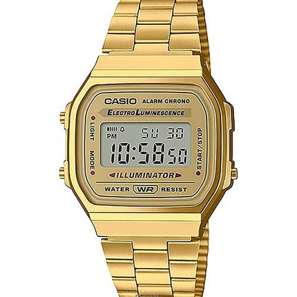 Montre unisexe Casio Digital Gold Tone en acier inoxydable A168WG-9WDF remise à neuf