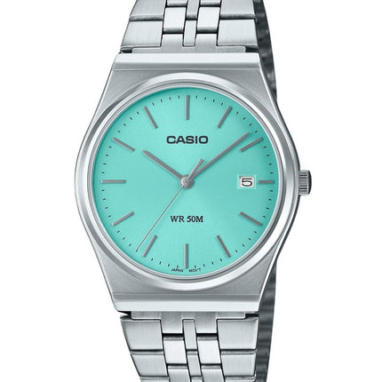 Montre analogique Casio Standard en acier inoxydable avec cadran turquoise et quartz MTP-B145D-2A1 pour homme remise à neuf