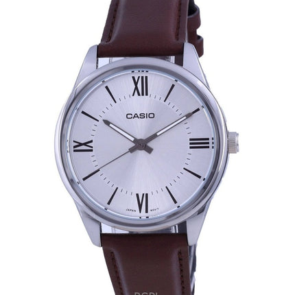 Montre analogique Casio MTP-V005L-7B5 pour homme avec bracelet en cuir et cadran argenté