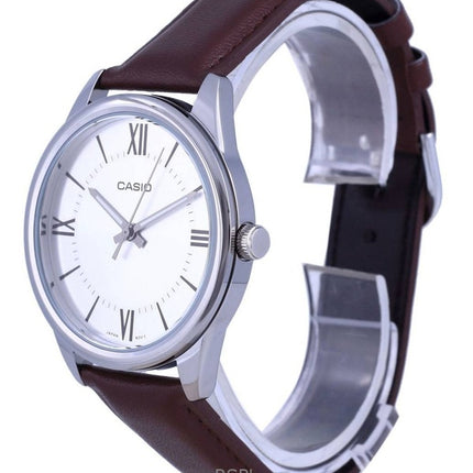 Montre analogique Casio MTP-V005L-7B5 pour homme avec bracelet en cuir et cadran argenté