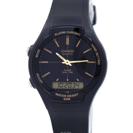 Montre analogique numérique Casio remise à neuf avec bracelet en résine et cadran noir AW-90H-9EVDF pour homme
