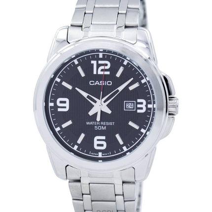 Montre analogique Casio Enticer en acier inoxydable avec cadran noir et quartz MTP-1314D-1AVDF pour homme remise à neuf