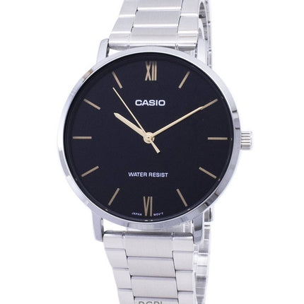 Montre analogique Casio Enticer pour homme, cadran noir, acier inoxydable, quartz, MTP-VT01D-1B, remise à neuf