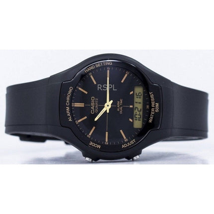 Montre analogique numérique Casio remise à neuf avec bracelet en résine et cadran noir AW-90H-9EVDF pour homme