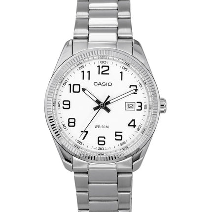 Montres pour hommes Casio Standard Analogique en acier inoxydable Cadran blanc Quartz MTP-1302D-7B remises à neuf