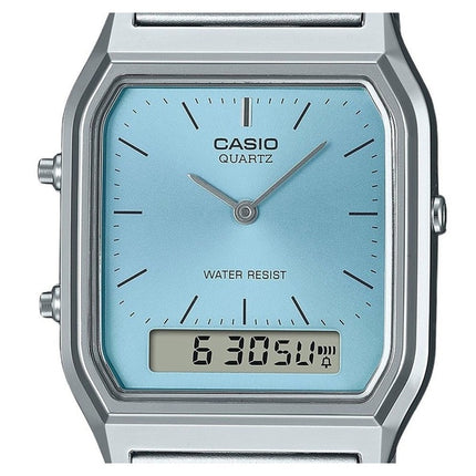 Montre unisexe Casio Vintage analogique numérique en acier inoxydable avec cadran turquoise à quartz AQ-230A-2A1 remise à neuf