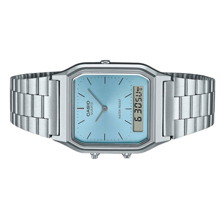 Montre unisexe Casio Vintage analogique numérique en acier inoxydable avec cadran turquoise à quartz AQ-230A-2A1 remise à neuf