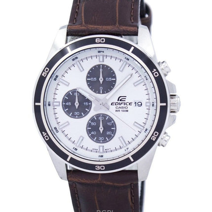 Montre homme Casio Edifice EFR-526L-7AV, chronographe analogique, bracelet en cuir, cadran blanc, quartz, 100 m, remise à neuf