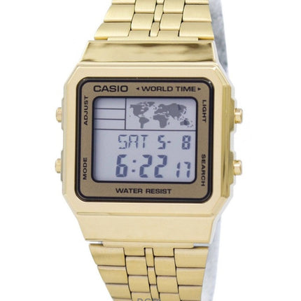 Montre Casio Digital A500WGA-9DF pour homme, bracelet en acier inoxydable doré, quartz, remise à neuf
