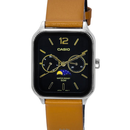 Montre homme Casio MTP-M305L-1A, analogique, phase de lune, bracelet en cuir, cadran noir, quartz, remise à neuf