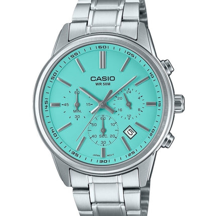 Montre homme Casio Standard, chronographe analogique, cadran turquoise, quartz, MTP-E515D-2A2V, remise à neuf