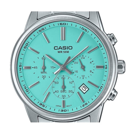 Montre homme Casio Standard, chronographe analogique, cadran turquoise, quartz, MTP-E515D-2A2V, remise à neuf