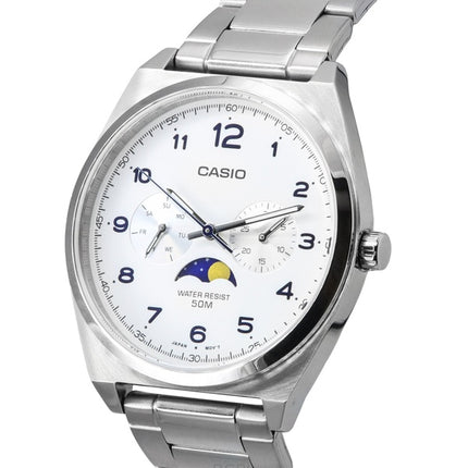 Montre homme Casio Standard analogique à quartz avec phases de lune et cadran blanc MTP-M300D-7A remise à neuf