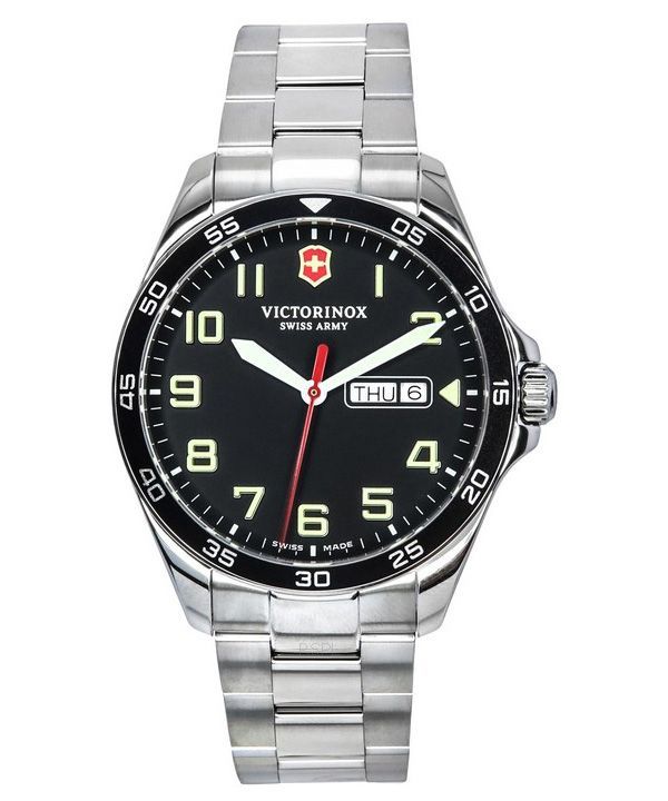 Montre pour homme Victorinox Swiss Army FieldForce en acier inoxydable avec cadran noir et quartz 241849 100M