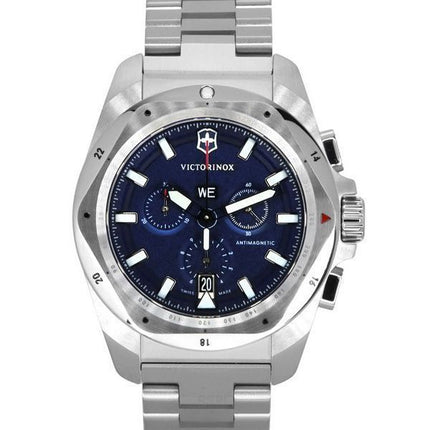 Montre pour homme Victorinox Swiss Army INOX chronographe en acier inoxydable avec cadran bleu et quartz de plongée 241985 200M