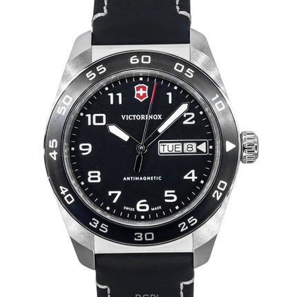 Montre homme Victorinox Swiss Army, bracelet cuir, cadran noir, quartz, 242041, 100 m