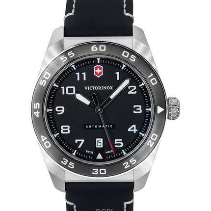 Montre homme Victorinox Swiss Army, bracelet cuir, cadran noir, automatique, 242044, 100 m