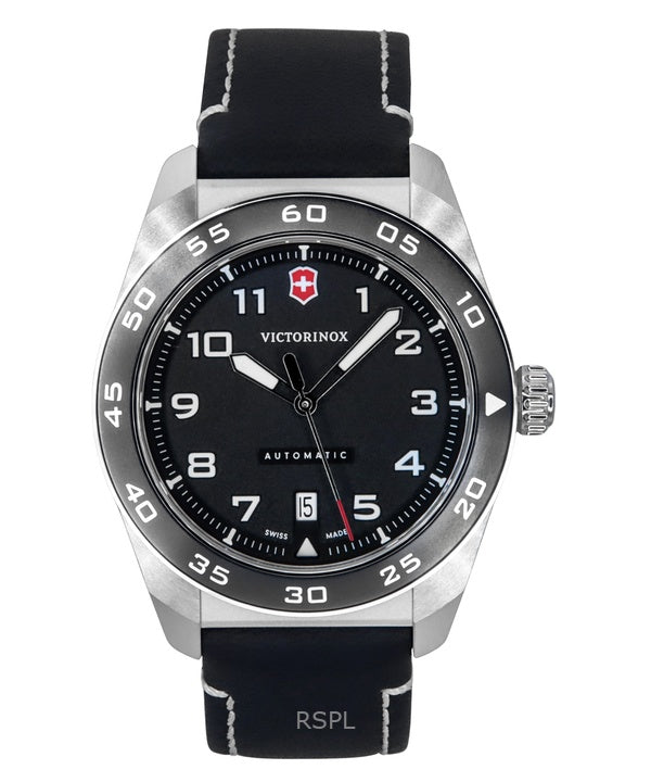 Montre homme Victorinox Swiss Army, bracelet cuir, cadran noir, automatique, 242044, 100 m