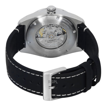 Montre homme Victorinox Swiss Army, bracelet cuir, cadran noir, automatique, 242044, 100 m