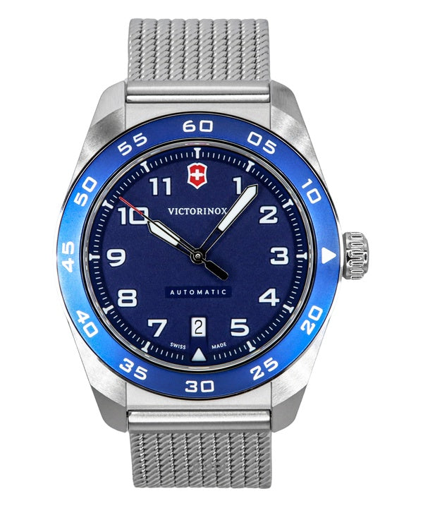 Montre homme Victorinox Swiss Army en acier inoxydable, cadran bleu, automatique, 242045, 100 m