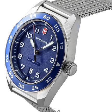 Montre homme Victorinox Swiss Army en acier inoxydable, cadran bleu, automatique, 242045, 100 m