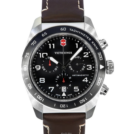 Montre chronographe Victorinox Swiss Army pour homme, bracelet en cuir, cadran noir, quartz, 242046, 100 m