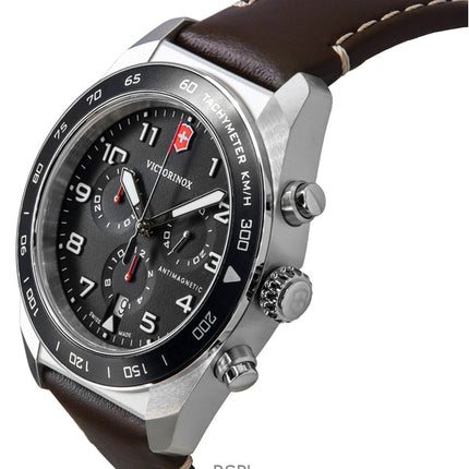 Montre chronographe Victorinox Swiss Army pour homme, bracelet en cuir, cadran noir, quartz, 242046, 100 m