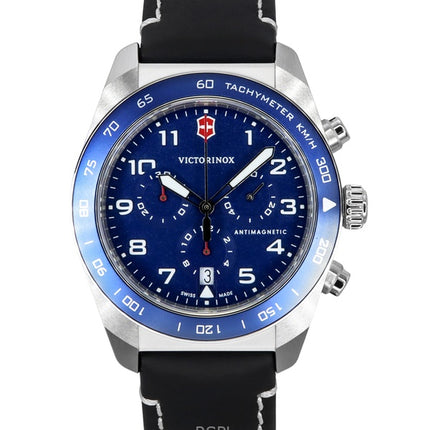 Montre homme Victorinox Swiss Army chronographe bracelet cuir cadran bleu quartz 242047 100M