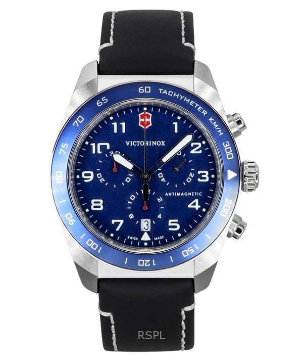 Montre homme Victorinox Swiss Army chronographe bracelet cuir cadran bleu quartz 242047 100M