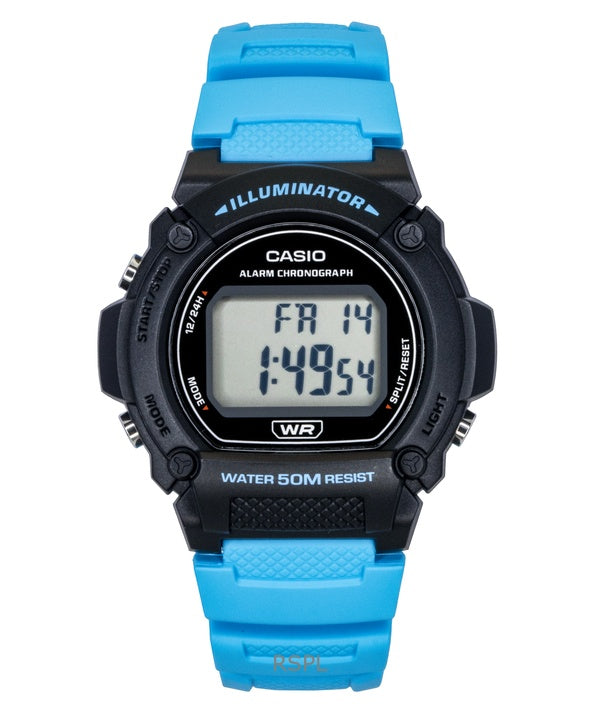 Montre Casio Standard Digital pour homme, bracelet en résine bleue, quartz W-219H-2A2V
