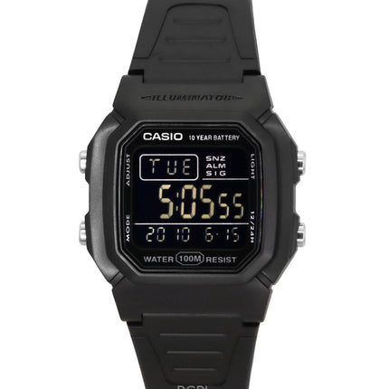 Montre Casio Digital Black Dual Time avec bracelet en résine et quartz W-800H-1BV 100M pour homme