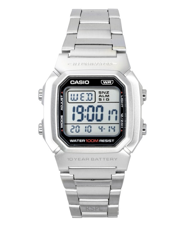 Montre Casio Digital pour homme, bracelet en acier inoxydable, mouvement à quartz W-800HD-1AV, étanche à 100 m