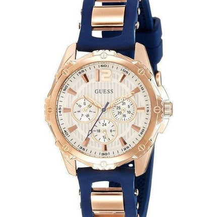 Guess chronographe Rose or plaqué montre Silicone bracelet Quartz W0325L8 féminin
