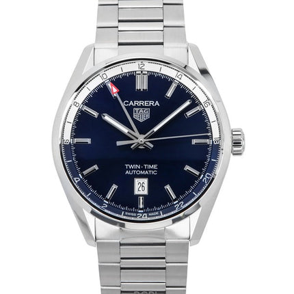 Montre Tag Heuer Carrera Twin-Time GMT en acier inoxydable avec cadran bleu automatique WBN201A.BA0640 100M pour homme