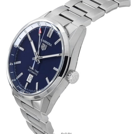 Montre Tag Heuer Carrera Twin-Time GMT en acier inoxydable avec cadran bleu automatique WBN201A.BA0640 100M pour homme